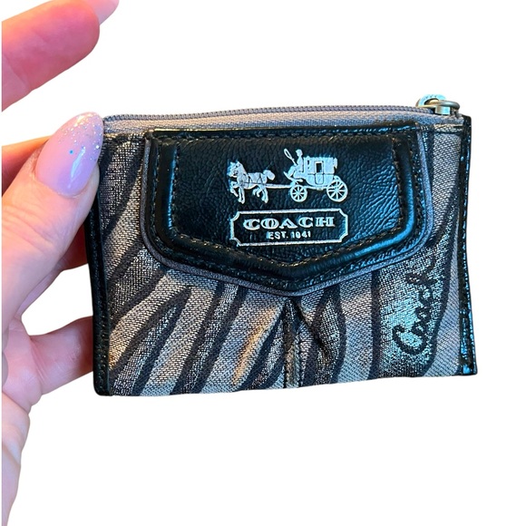 Coach Accessories - Preloved Coach Madison Lurex Zebra Metallic Zip Coin Purse Lavender Silk Lining